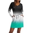 thumbnail image 4 of WTOBBY Women's Fashion V-Neck Long Sleeve Drawstring With Pockets Gradient Printed Casual Dresses - Stylish and Trendy Dress with Gradient Print,White M, 4 of 5
