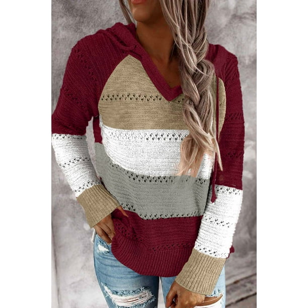 POGLIP Women s Wine Beach Bonfire Knitted Hoodie