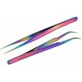 thumbnail image 1 of 2 Pcs Pinces Arc-en-Ciel en Acier Inoxydable pour Extensions de Cils, Pinces Droites et Courbées, Outils d'Application de Faux Cils, 1 of 1