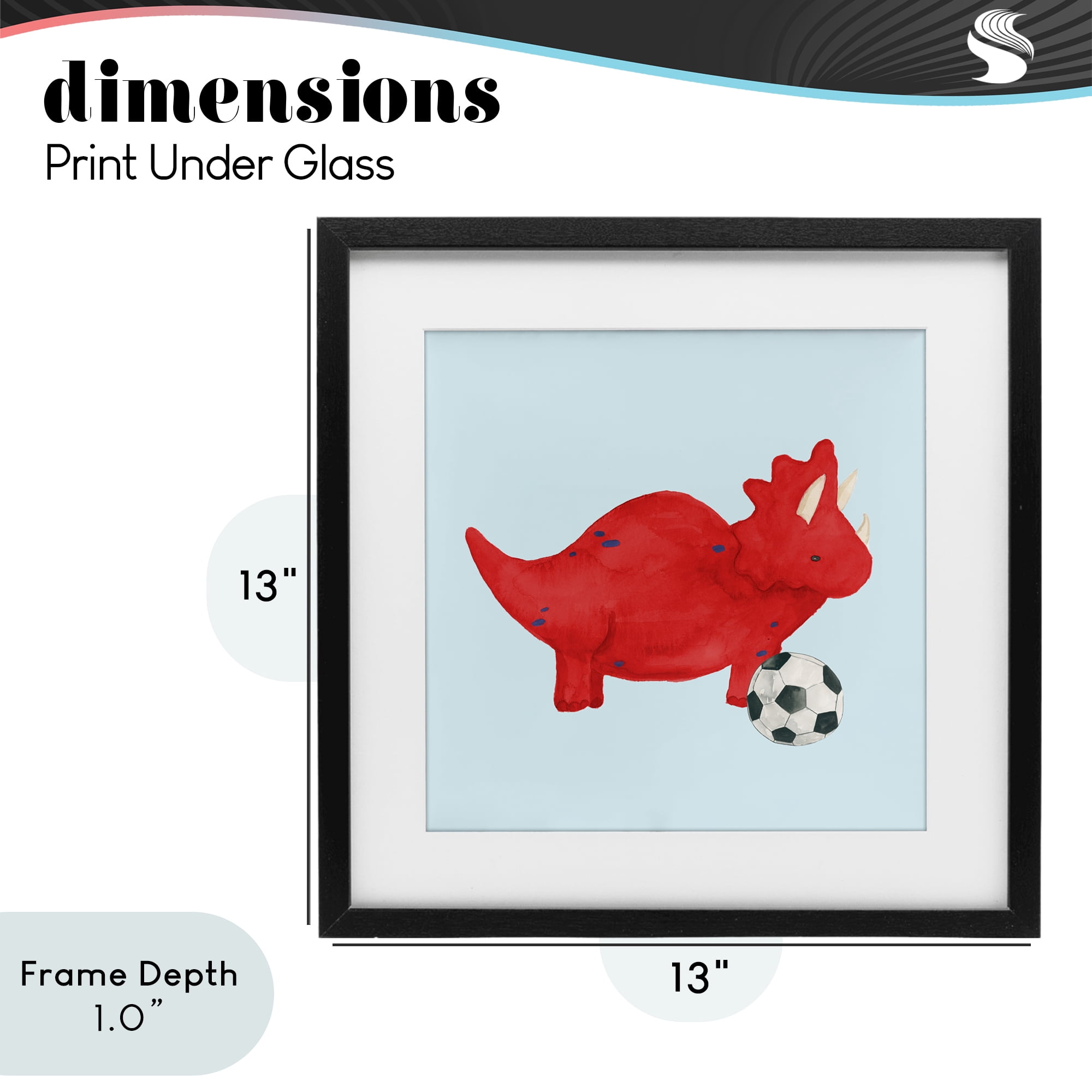 Stupell Industries Baby Dino with Ball Black Framed Print Under Glass, design by Lucille Price