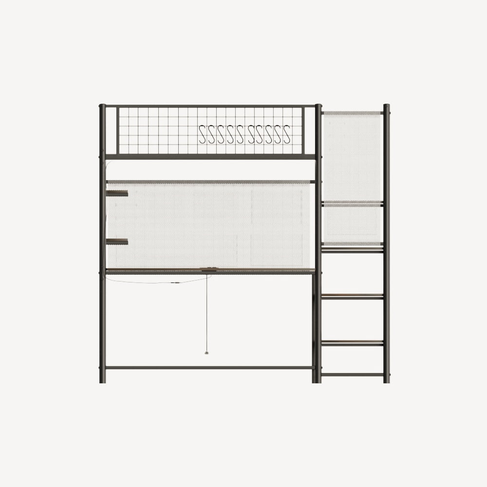 Yoneston Full Size Loft Metal Bed Frame with Built-in Charging Station and LED Lighting for Bedroom and Dormitory, Black