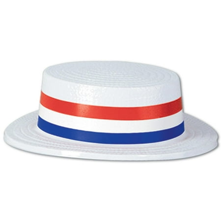 Styrofoam Skimmer Hats Pack of 24 Patriotic 4th of July Skimmer Party Hats with Red, White and Blue Striped Bands 3.25