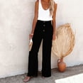 thumbnail image 2 of Outfmvch Summer Pants for Women Flowy Wide Leg Drawstring High Waist Women' S Culottes Linen Palazzo Pants for Women High Waisted Linen Pants Women Beach Pants for Women Gaucho Pant Black S-2XL, 2 of 5