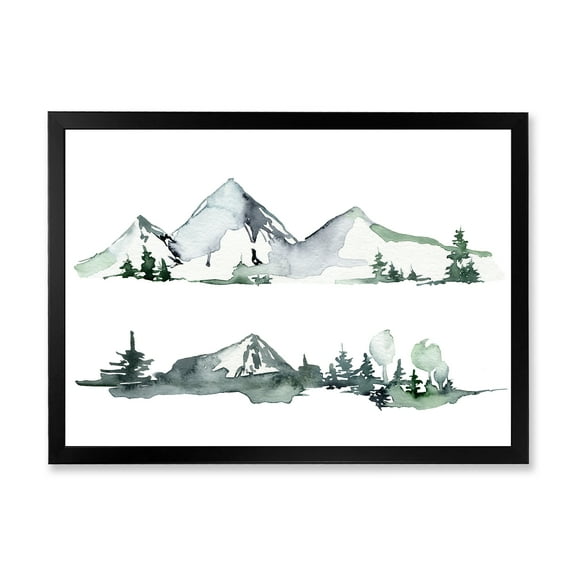 Designart 'Trees With Winter Dark Blue Mountain Landscape II' Modern Framed Art Print