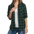 thumbnail image 6 of larppty Women's Long Sleeve Button Down Plaid Flannel Shirt Fall Casual Tops (Green, XXL), 6 of 6