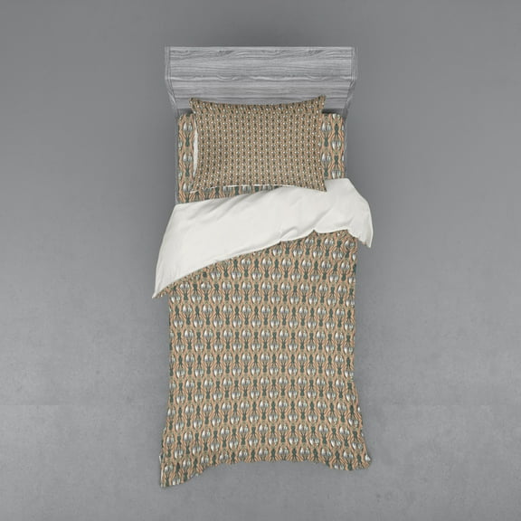 Botanical Duvet Cover Set, Snowdrop Flowers on Almond Tone Backdrop, Bedding Set with Shams and Fitted Sheet, 3 Sizes, by Ambesonne