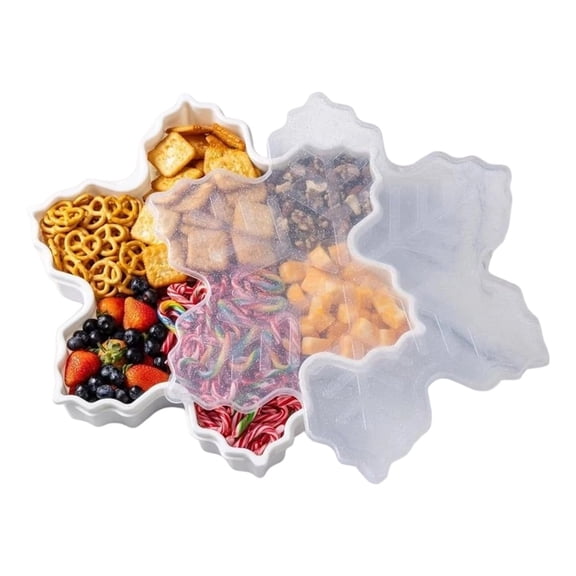 Christmas Serving Tray & Festive Christmas Biscuit Storage with Lid - Holiday Snowflake Tree Character Container for Snacks, Candy, Food