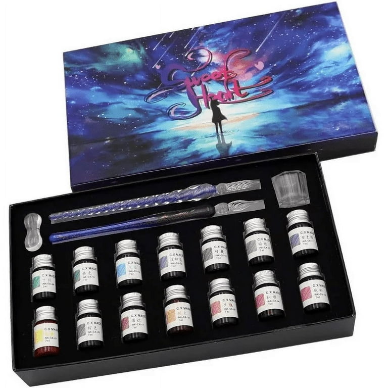 Glazen dip pen set, Glazen pen, kalligrafie-pen en inkt, voor Glazen dip pen set, Glazen pen, kalligrafie-pen en inkt, voor
