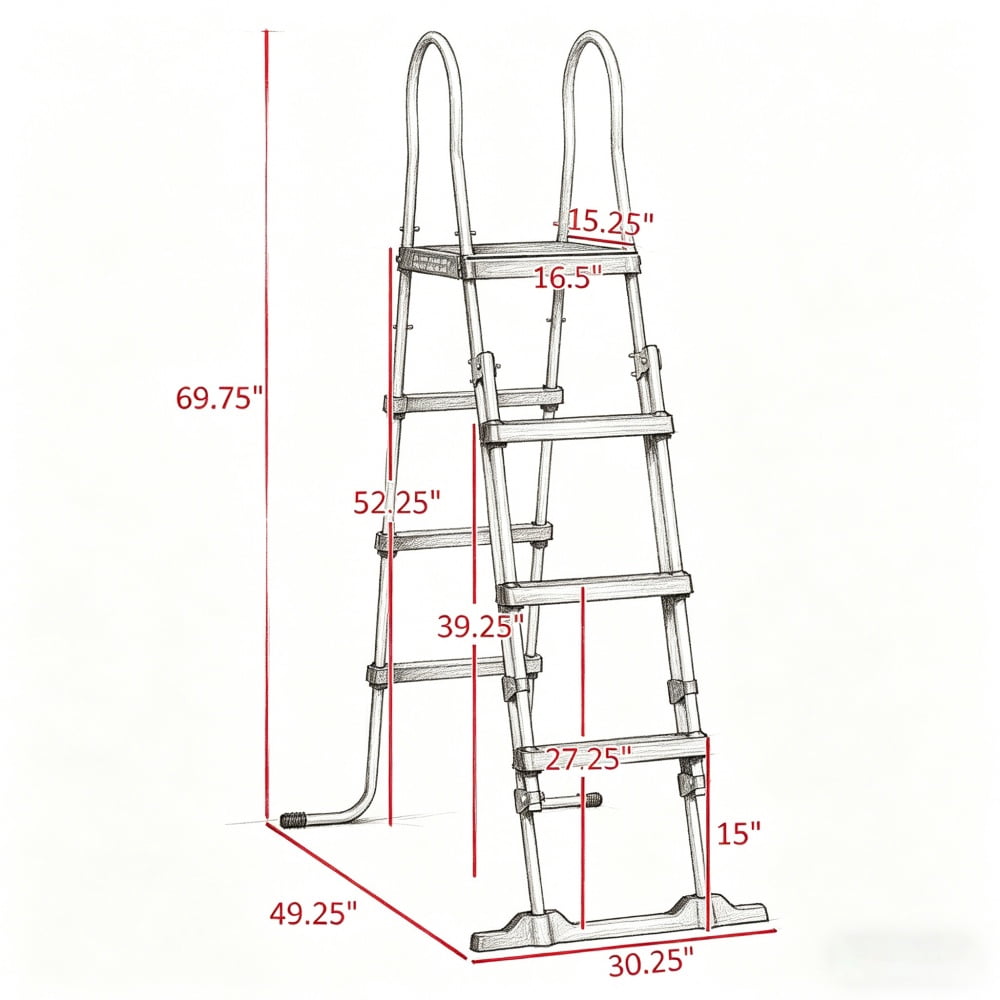Gray Above-Ground Pool Ladder for Pools Up to 48" Deep, 4-Step Stair with Flip-Up Entrance, Safety Handrails & Textured Steps, 330 lbs Capacity