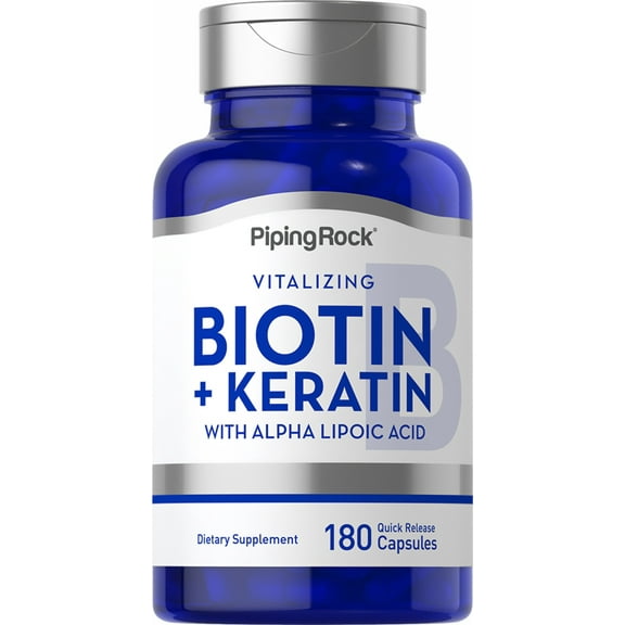 Biotin 5000mcg | 180 Capsules | with Keratin for Men and Women | by Piping Rock