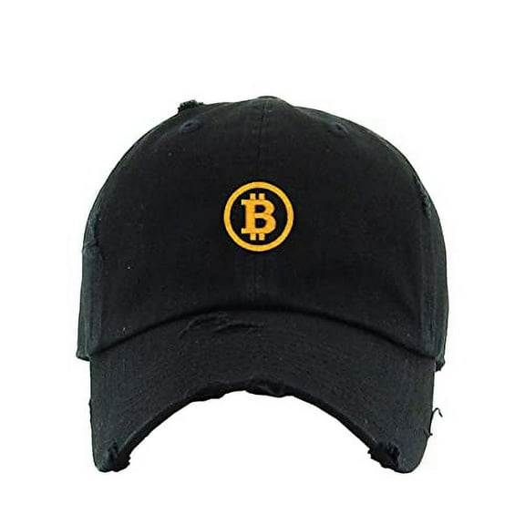 Bitcoin B Vintage Baseball Cap Embroidered Cotton Adjustable Distressed Dad Hat Black
