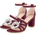 thumbnail image 1 of BLISSFUL STEP Women's Open Toe Crystal Rhinestone Buckle Chunky Heel Burgundy Sandal 8.5 M US, 1 of 6