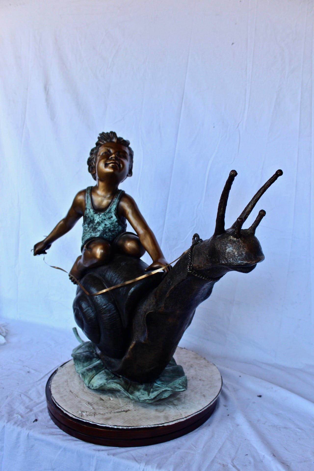 Nifao Happy Boy Riding Snail Outdoor Fountain Statue, Bronze Garden Water Feature Sculpture for Patio & Yard – Outdoor Garden Decor Sculpture, 42"L x 14"W x 34"H