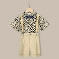thumbnail image 2 of Weebloom Toddler Baby Boy Outfits Sets,Cartoon Printed Short Sleeved Shirt Solid Color Suspenders Shorts Bow Tie 4 Piece Children Performance Suit Stylish Sportswear,1-2 Years, 2 of 5