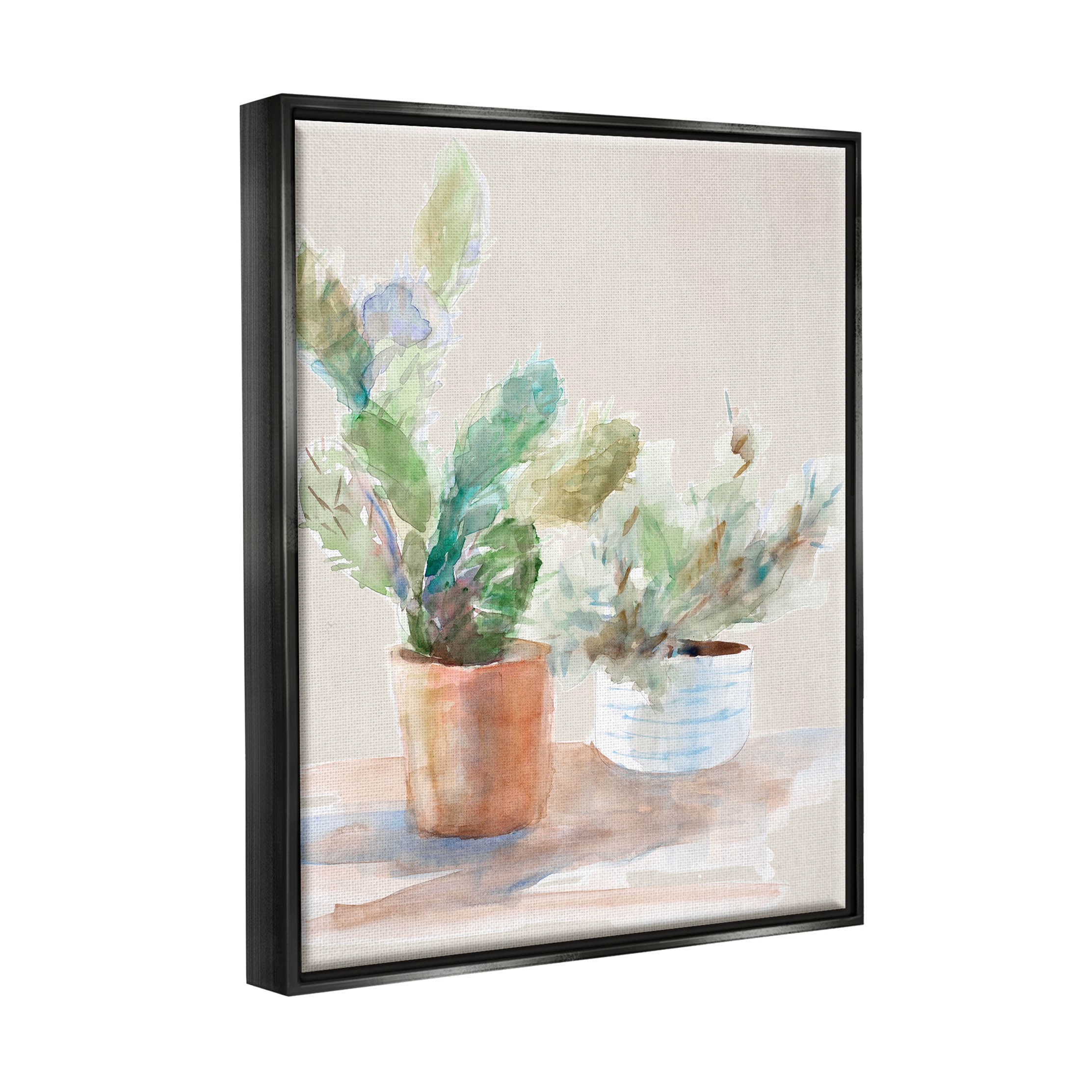 Stupell Industries Potted Cactus Plants Watercolor Painting Jet Black Floating Framed Canvas Print Wall Art, Design by Lanie Loreth