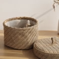 thumbnail image 6 of Clearance! Baskets with Lids Decorative Baskets for Shelves and Coffee Table Natural Cotton Rope Lidded Basket with Genuine Leather Tabs and Handles, 6 of 6