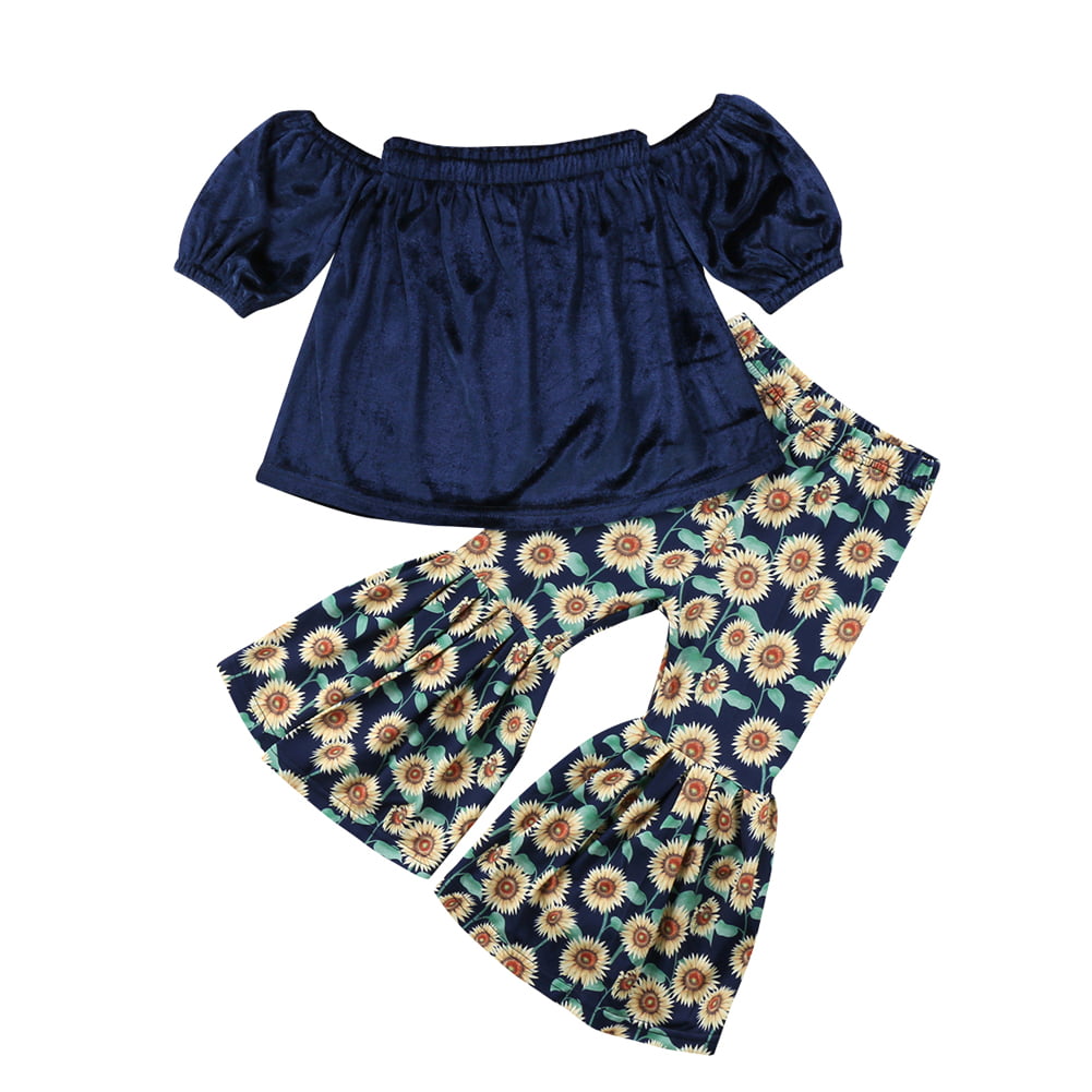 Details about   2Pcs Baby Girl Off Shoulder Tube Top Shirt+Ruffle Floral Pants Casual Clothing 