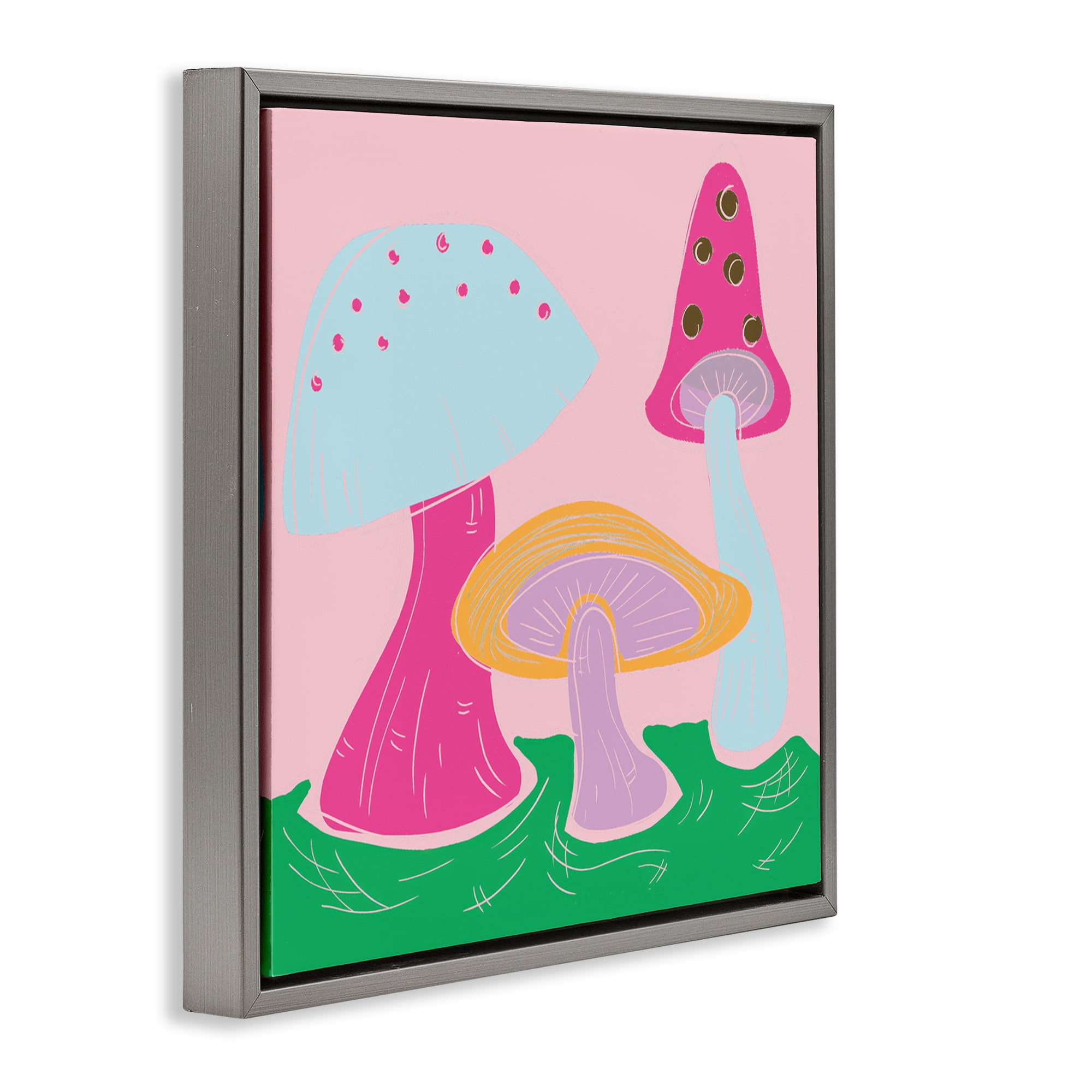 Stupell Industries Groovy Mushrooms Dancing Plants & Flowers Painting Gray Floater Framed Canvas Art Print Wall Art, 25 x 25