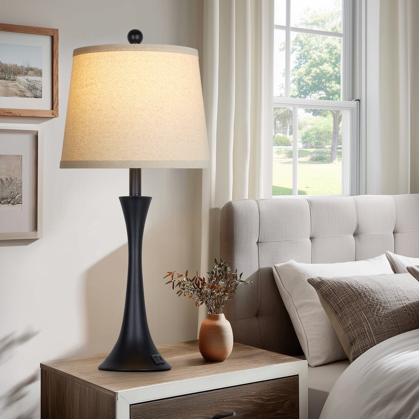 Cinkeda Table Lamp Set of 2,Farmhouse Bedside Classic Metal Table Lamp for Living Room Bedroom,LED Bulbs Included