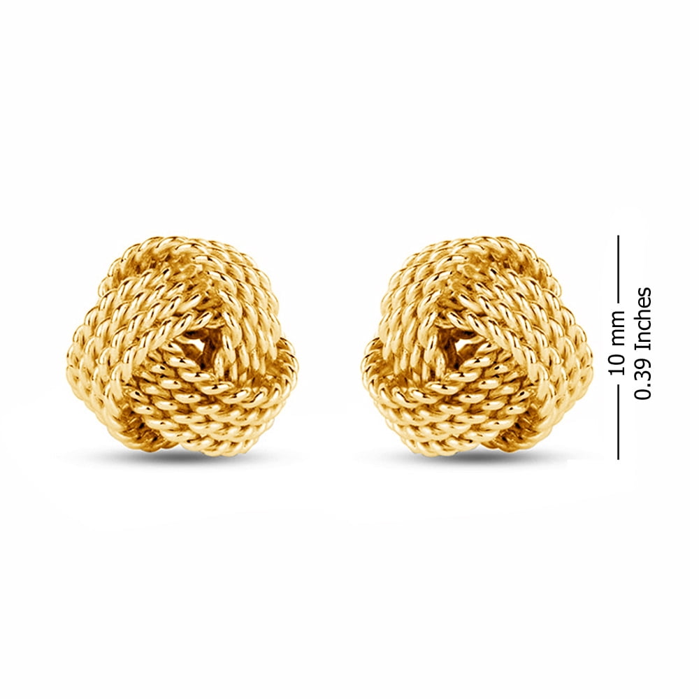 LeCalla 925 Sterling Silver Light-Weight Yellow-Gold Plated Italian Design Love Knot Stud Earrings for Women and Teen 10MM
