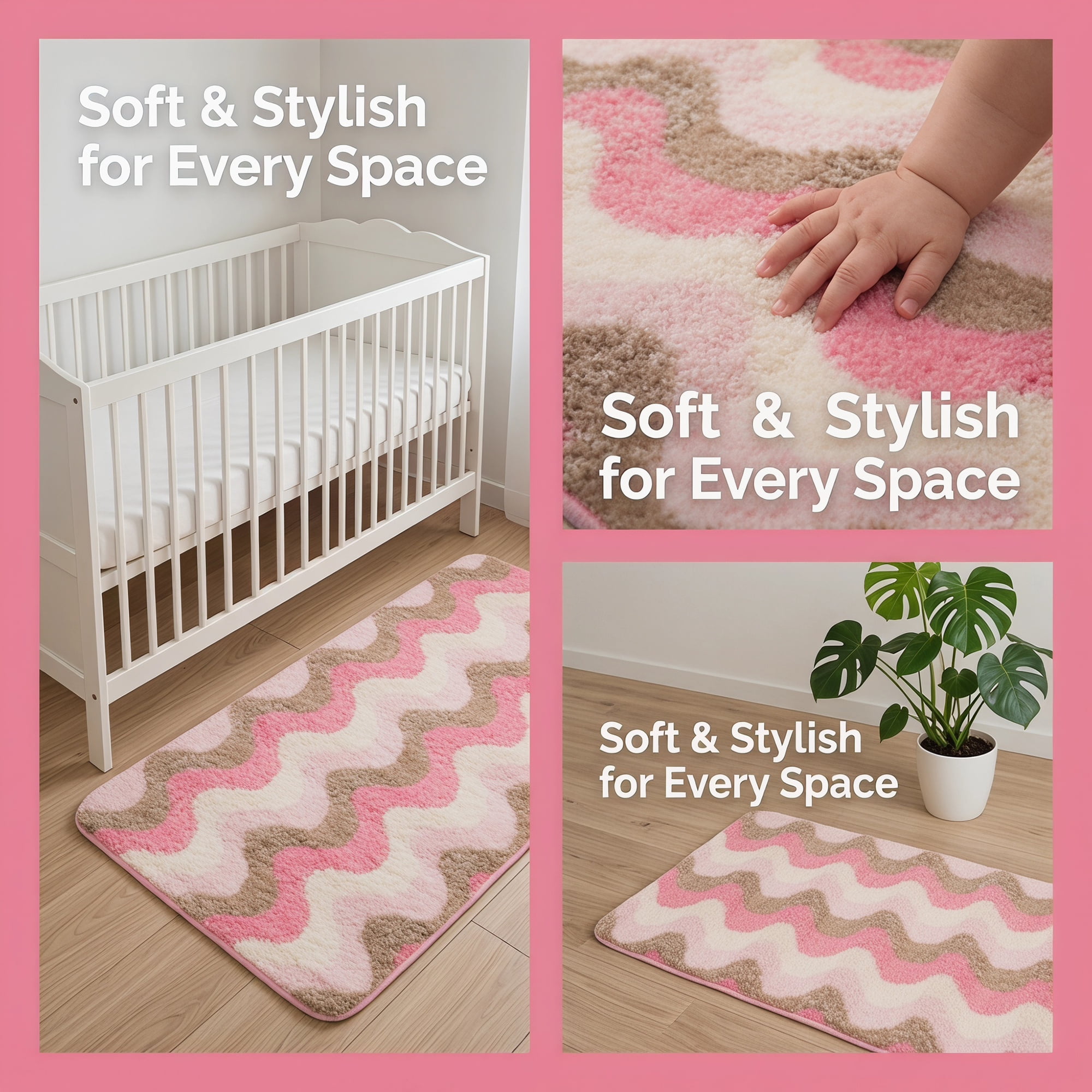 Unique Bargains Absorbent Non-Slip Machine Washable Geometric Bath Mat Rose Pink 24" x 16"