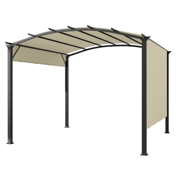 11x11 Retractable Pergola - Beige Steel Patio Gazebo with UV Sun Shade Canopy - Outdoor Garden Pergola for Patio, Deck