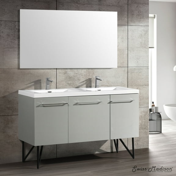 Annecy 60" Freestanding Bathroom Vanity in Gray with Sink Top