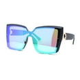 thumbnail image 2 of Womens Color Mirror Oversized Half Rim Shield Cat Eye Plastic Fashion Sunglasses Matte Black - Green Mirror, 2 of 4