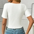 thumbnail image 5 of JGGSPWM Women's Sweetheart Neck Drawstring Ruched Short Sleeve Asymmetrical Hem Knit Tunic Slim Fit Curve Crop Tops Pullover Shirts White M, 5 of 7