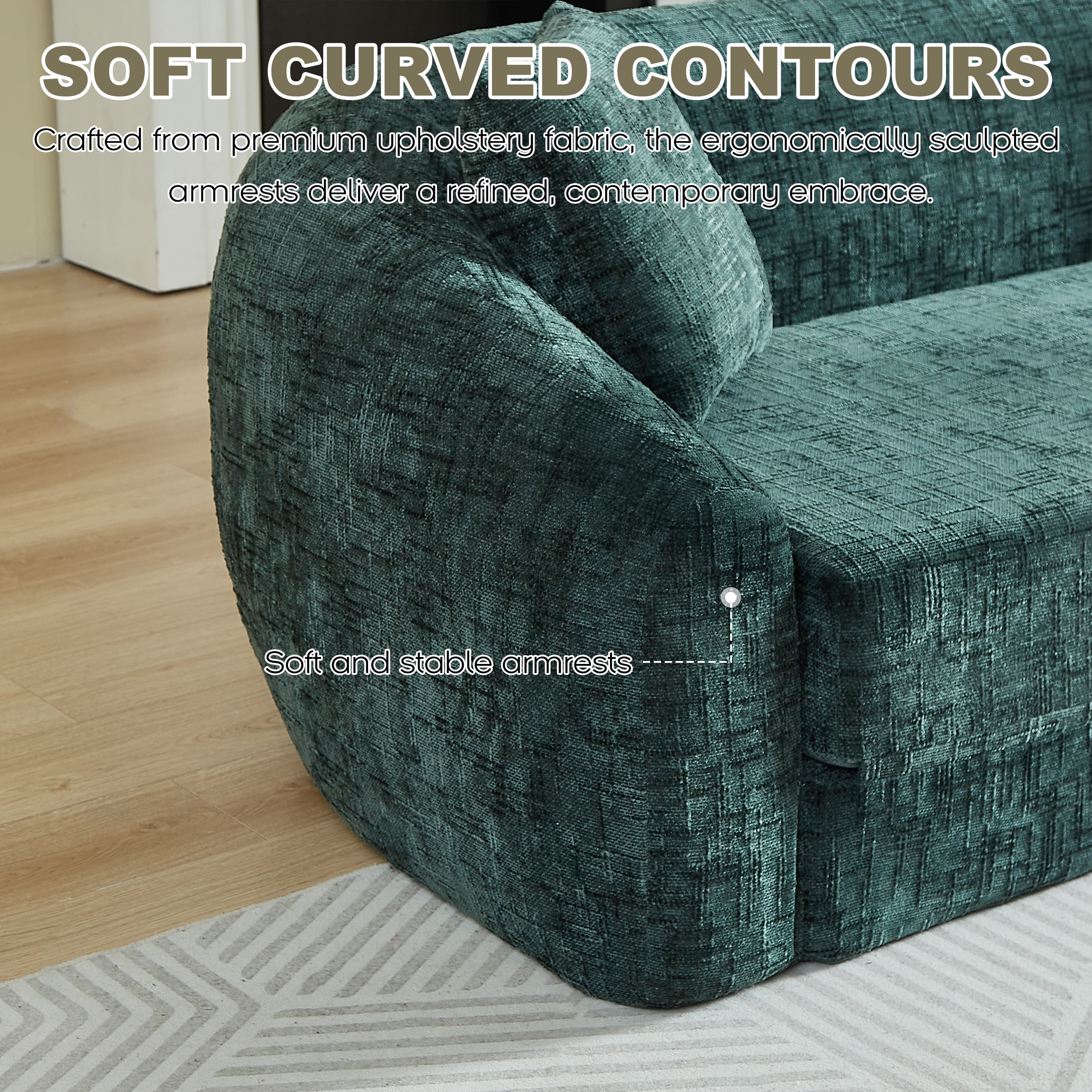 Leumius 87" Convertible Futon Sofa Bed, Corduroy Curved Boneless Couch with High Backrest, 2-in-1 Fold-Out Sleeper Sofa with Pull-out Couch Bed,Green-Square Pillow