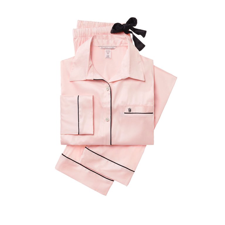 EXCLUSIVE Victoria's Secret Sleepwear striped Afterhours pajama Satin 2  piece ser pink blush Medium New for Sale in CHAMPIONS GT, FL - OfferUp