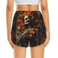 thumbnail image 2 of Lsque Vintage Floral Skull Printed Women's Running Shorts with Liner Pockets,Elastic Quick Dry Workout Athletic Gym Yoga Shorts,Womens High Waist Shorts-Small, 2 of 9