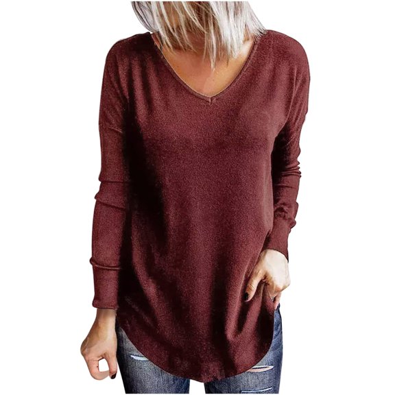 Savings Clearance 2025! asdoklhq Womens Plus Size Tops Clearance,Women's Tunic Tops Long Sleeve Cross Open Back Long Sleeve Blouse Solid Color Irregular Hem Tops
