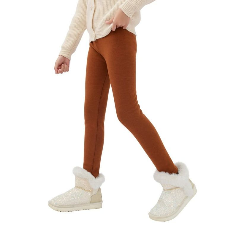 Esho 2-13Y Girls Winter Warm Thicken Fleece Leggings Kids Solid Color  Tights Long Pants 