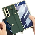 thumbnail image 2 of Compatible with Samsung Galaxy Z Fold 6 Case,Built-in Screen Protector,With Card Slots,Metal Chain Lanyard,Contractile WristBand Kickstand,PU Leather Shockproof Electroplated Phone Case,Darkgreen, 2 of 10