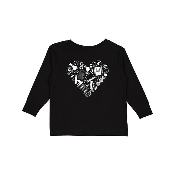 Inktastic Science Heart Beaker, Book, DNA and Microscope Boys or Girls Long Sleeve Toddler T-Shirt