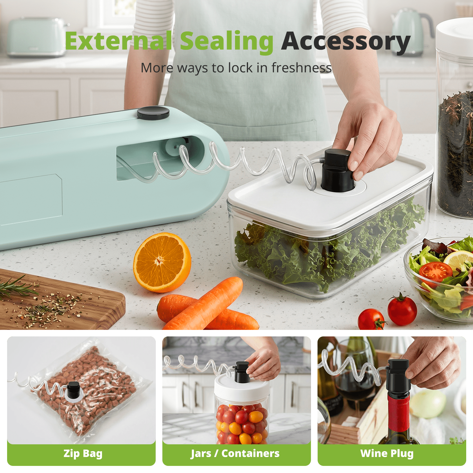 AIRMSEN Fully Automatic Vacuum Sealer Machine, 5-In-1 Food Sealer with External Accessory, Cutter, Pulse Vac, Manual Stop, Includes 1 Roll + 5 Vacuum Bags