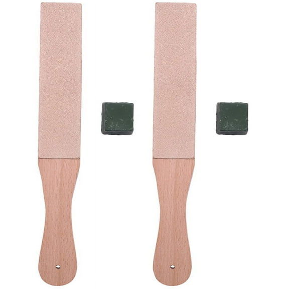 2X Wood Handle Leather Sharpening Strop Knife Polishing Board 2 Sided Made From Veg Tanned Cowhide