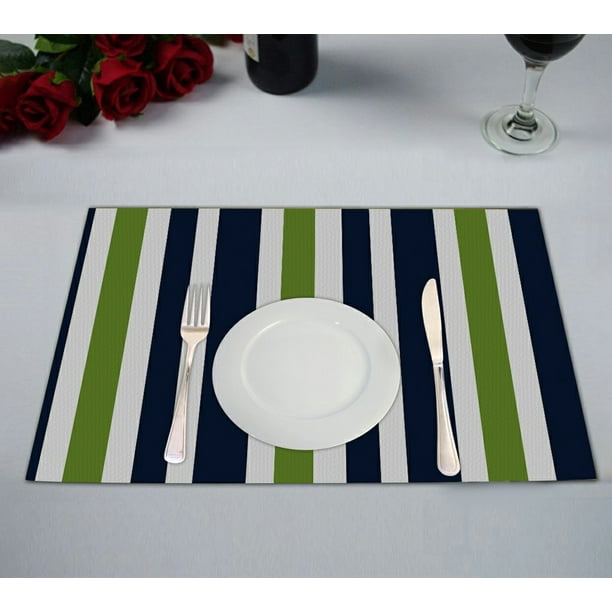 GCKG Navy Blue,Green And White Stripe Placemat 12x18 inches Set of 2