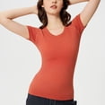 thumbnail image 3 of Uootdi Hauts à Manches Courtes pour Femmes Col Rond Sans Couture Tricot Compression Ajusté Doux Respirant Chemises Décontractées de Sport Cadeau, 3 of 9
