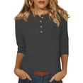 thumbnail image 1 of DENGDENG Femmes Tunique à Manches 3/4 Boutonnée Décontractée Hauts d'Été Col Rond T-Shirts au Coude Travail Chandail à Manches Trois Quarts Petite Blouse Ample Gris Foncé 3TG, 1 of 6