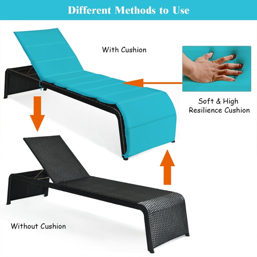 Aimee Lii Patio Rattan Lounge Chair Back Adjustable Chaise Recliner with Cushioned, Patio Loungers, Turquoise Aimee Lii Patio Rattan Lounge Chair Back Adjustable Chaise Recliner with Cushioned, Patio Loungers, Turquoise