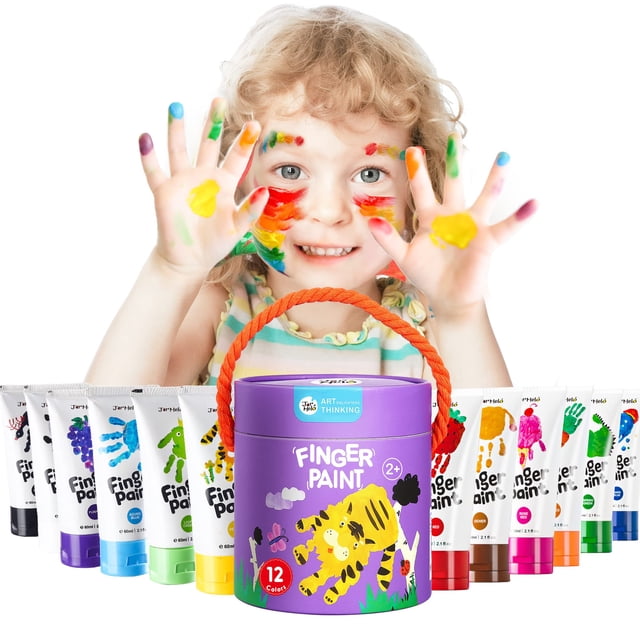 Set de pintura para dedos Jar Melo Safe para niños pequeños, 12 colores, 60 ml