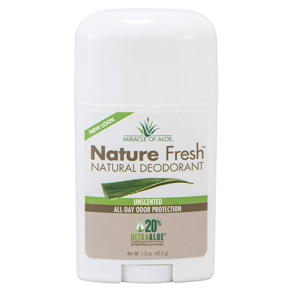 Miracle of Aloe's Nature Fresh Deodorant for Women or Men- Natural Formula W/No Aluminum or Harsh Chemicals- Long-Lasting Odor Control, Unscented 20% Pure UltraAloe Aloe Vera Gel, Cruelty-Free (1.5oz)