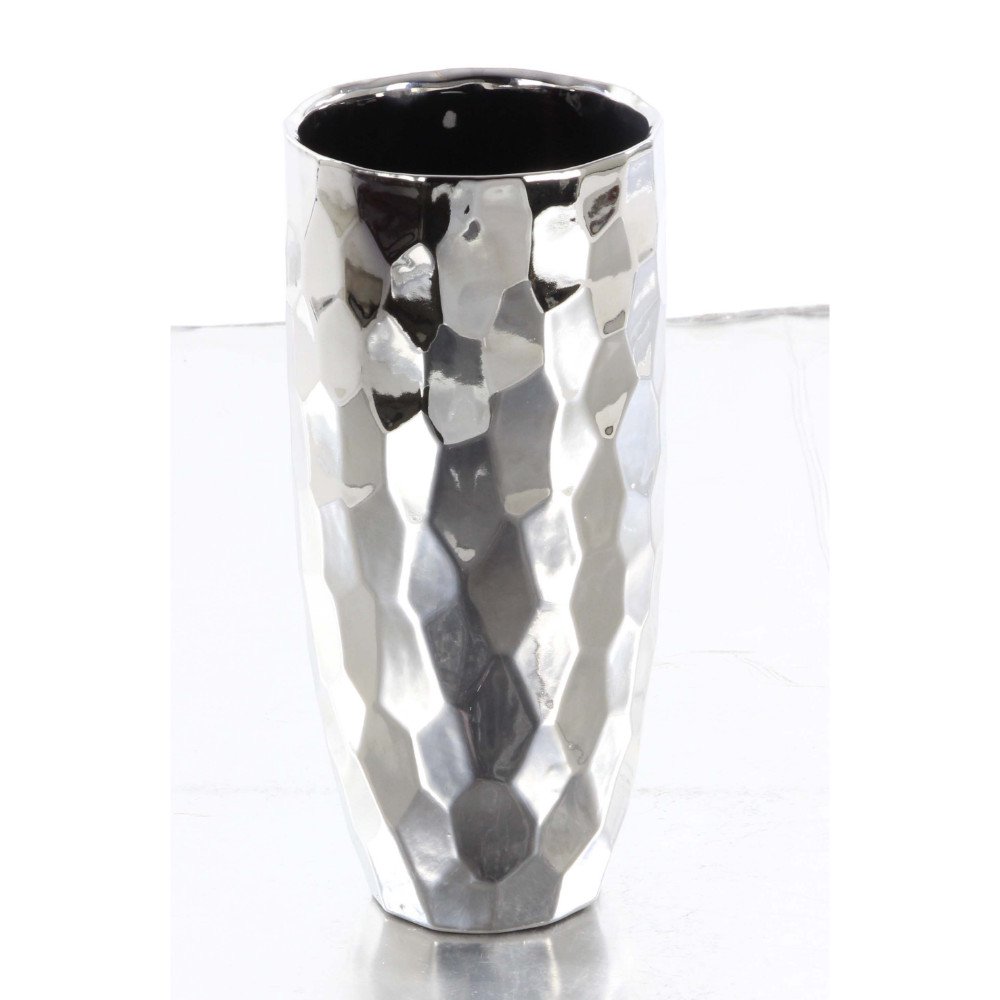 Chic Ceramic Vase With Gloss Finish, Silver