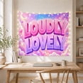 thumbnail image 5 of Loudly Lovely Text in Clouds and Stars Against Pastel Sky with Hearts Whimsical Celestial for Teen Girls Candy-Colored Aesthetic Decor Birthday Gift Tapestry Wall Hanging for Dorm and Bedroom, 5 of 7