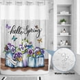 thumbnail image 2 of No Hook Shower Curtain, Hello Spring Shower Curtains for Bathroom with See Through Top Window, Pastoral Purple Bottle Floral Gray Wooden Waterproof & Washable Bath Curtain Extra Long 72"x84", 2 of 9