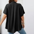 thumbnail image 6 of Black and Friday Deals Women's Plus Buttons Blouses Short Sleeve Lapel V Neck Loose Casual Shirts Oversize Cotton Linen Blouses Summer Black,3XL, 6 of 7