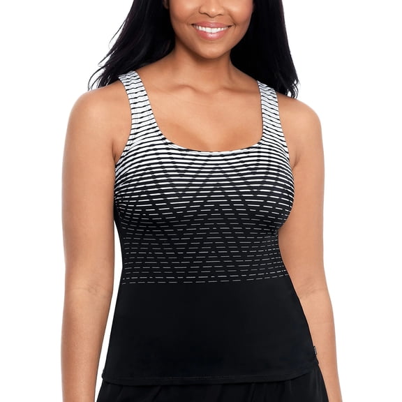 Reebok Women's Black Swim Mirage Effect Printed Tankini Top