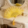 thumbnail image 7 of Feather Fan Foldable Handheld Flapper Fan with Feathers,Vintage Embroidered Fan for Women Costume Party Wedding Dancing Show Decoration Chinese Hand Fan, 7 of 7